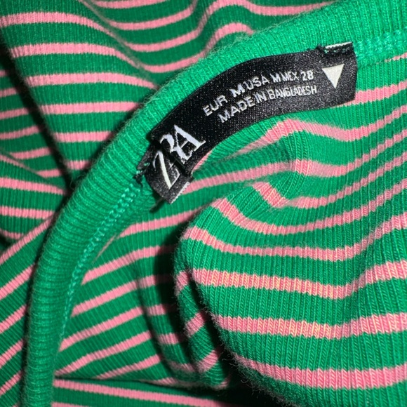 Zara Racerback Green Pink Stripe Bodysuit - Picture 4 of 9